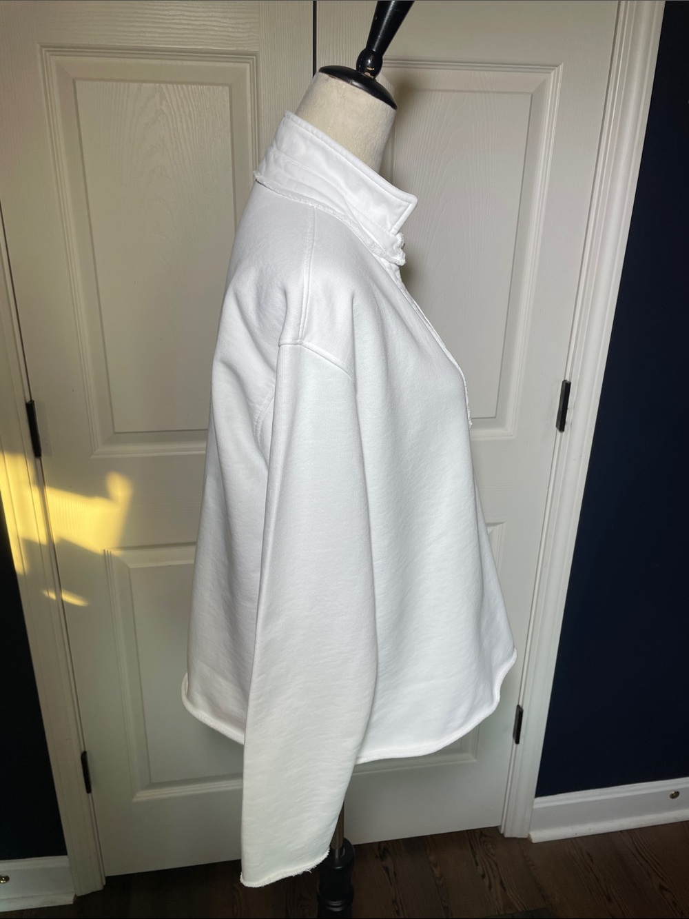 Quince Organic Cotton White Pullover Sweatshirt Relaxed Collared V-Neck Sz M - Picture 4 of 9